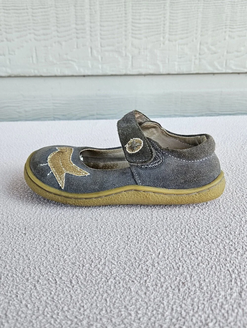Livie & Luca Pio Pio Gold Bird Mary Jane Grey Suede Leather Girl SZ 10